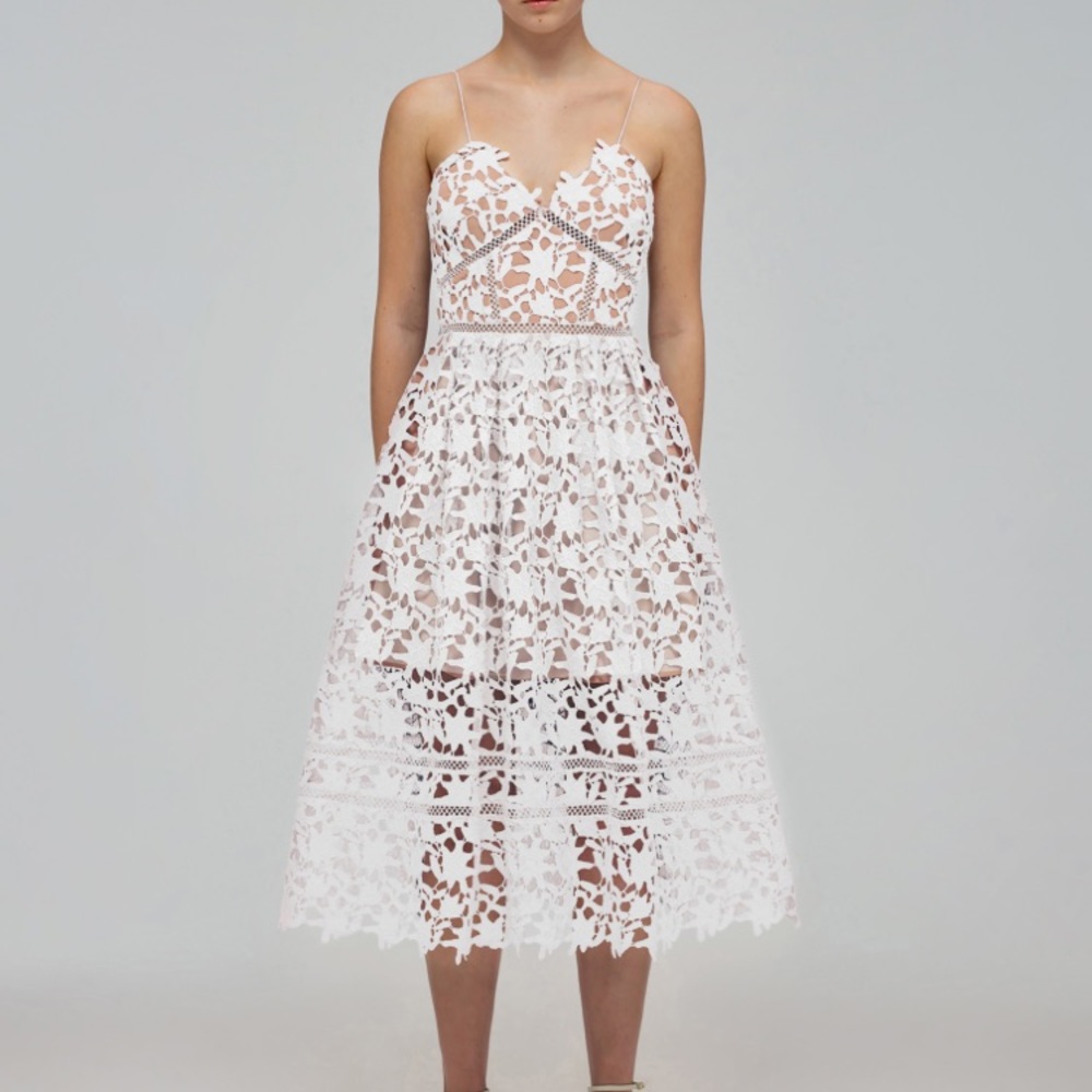 Self Portrait Azaelea Dress White (midi white lace dress) Size 0/XS/UK 4